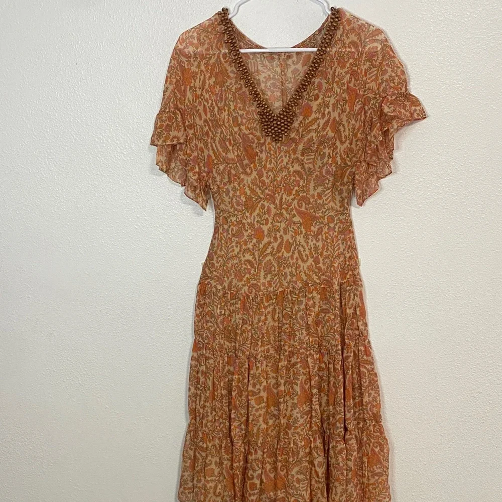 Adrianna Papell Orange and Brown Midi Dress vintage Size 6 100% Silk & poliéster - Picture 3 of 16